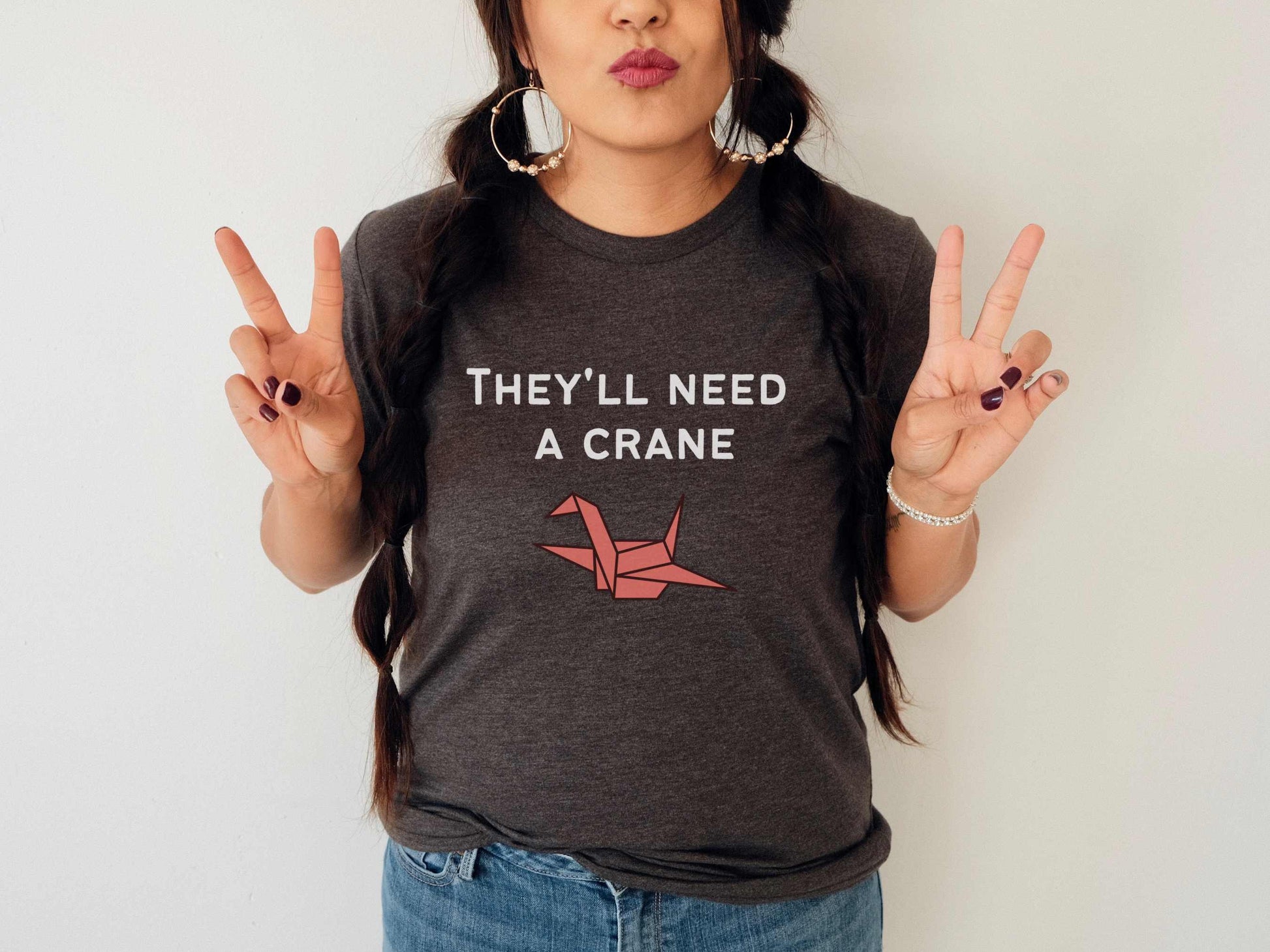 TMBG They'll Need A Crane T-Shirt in Dark Gray Heather