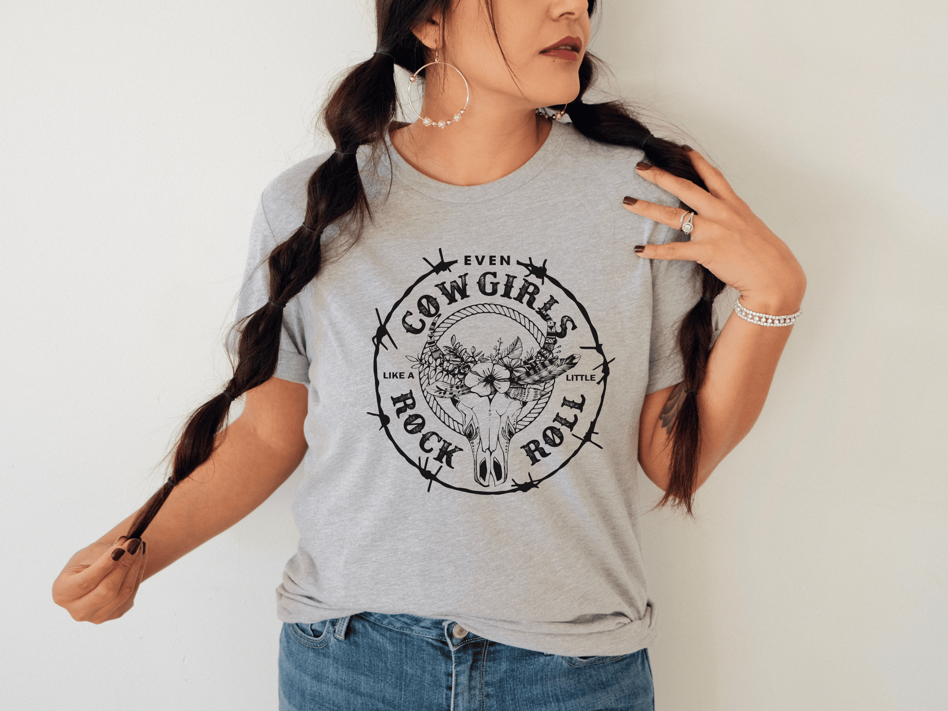 Even Cowgirls Like a little Rock & Roll T-Shirt in Athletic Heather