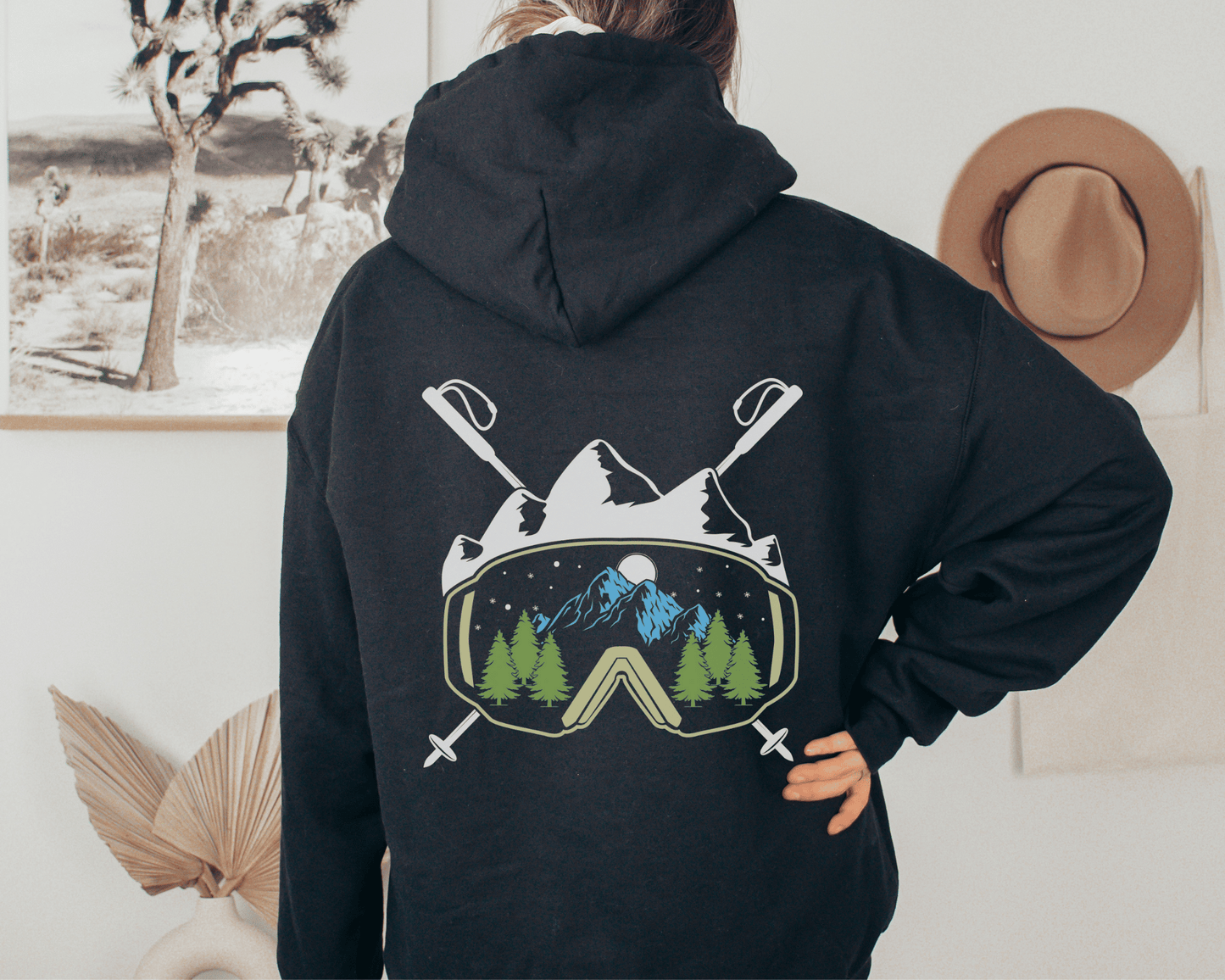 Ski Babe Hoodie in Black, back of hoodie.