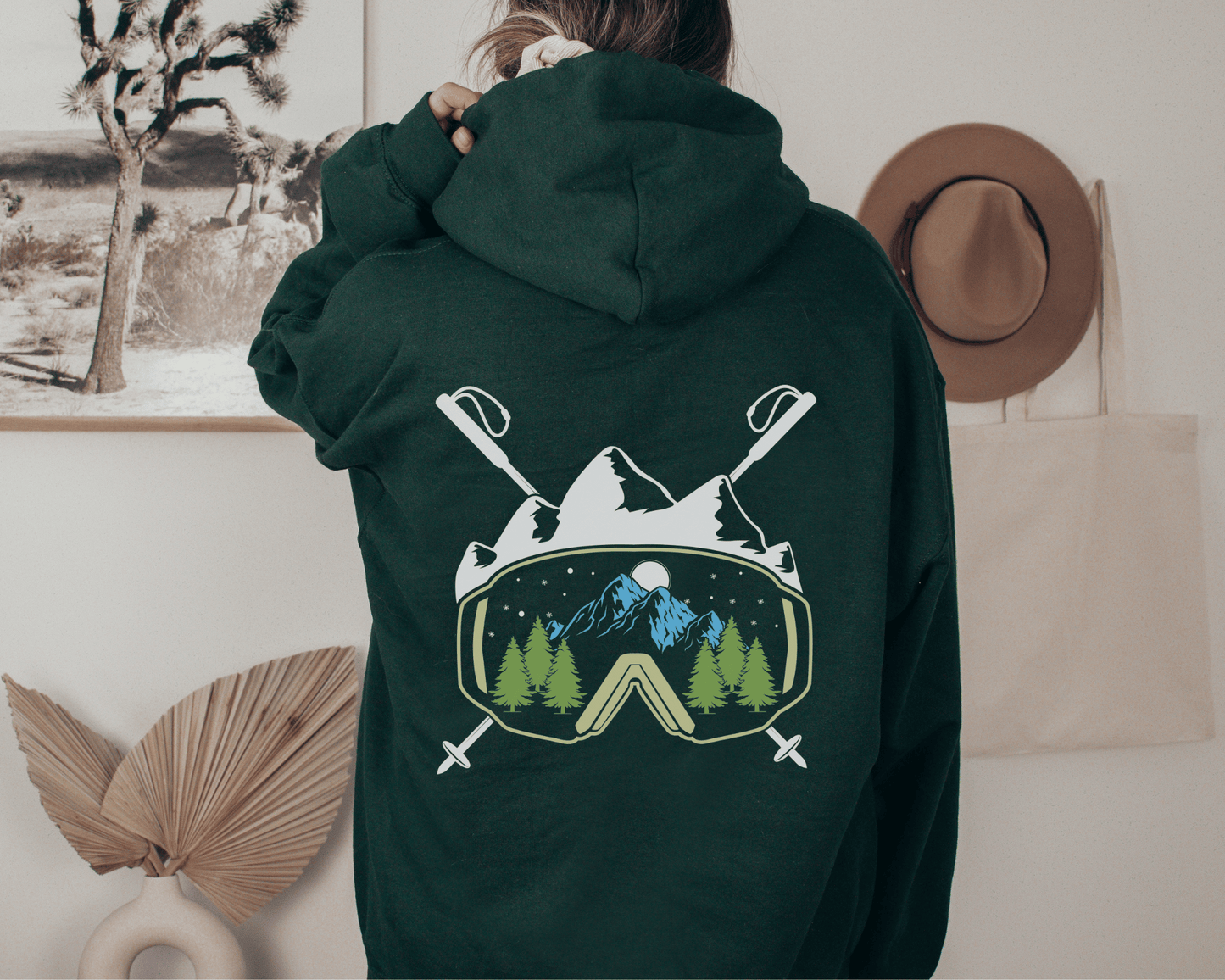 Ski Babe Hoodie in Forest, back of hoodie.