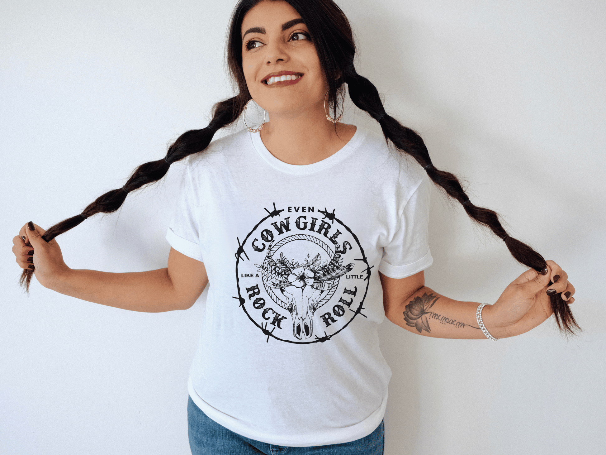 Even Cowgirls Like a little Rock & Roll T-Shirt in White